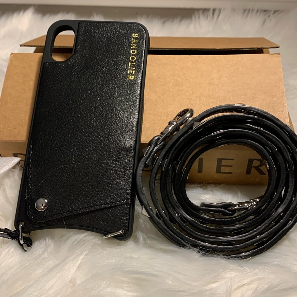 BANDOLIER IPHONE X/XS Black Pebble Leather IPhone X/Xs Wallet and Strap